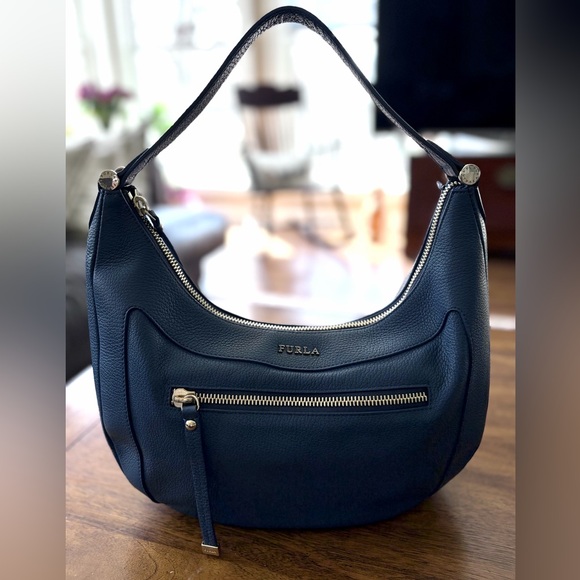 GORGEOUS Furla Slate Blue Ginevra Hobo Bag - COA incl - Video best shows color. - Picture 3 of 16